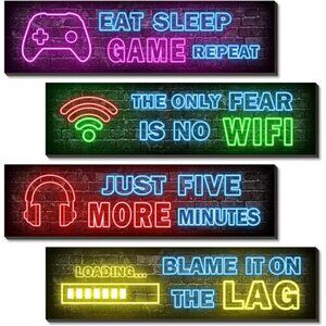 4 Pcs Printed Neon Gaming Posters, Teen Boys Room Decorations, gamer wall ar